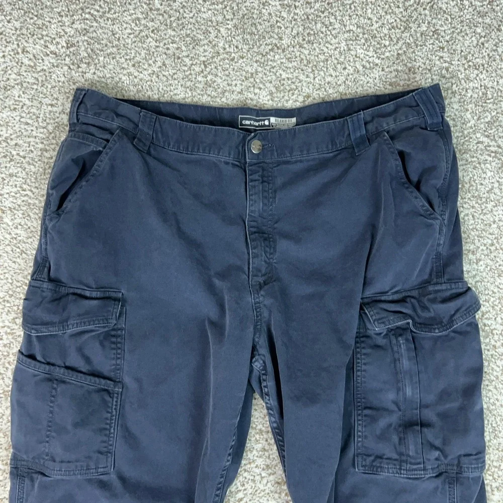 Carhartt Pants Mens 42x32 Blue Rugged Flex Canvas Cargo Workwear Relaxed Fit